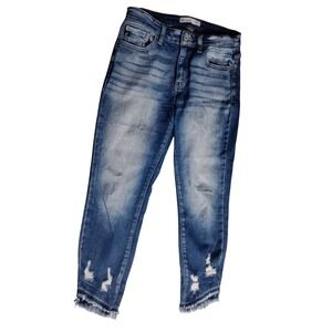 KanCan Women Jeans Distressed Frayed Hem Blue Wash Size 28